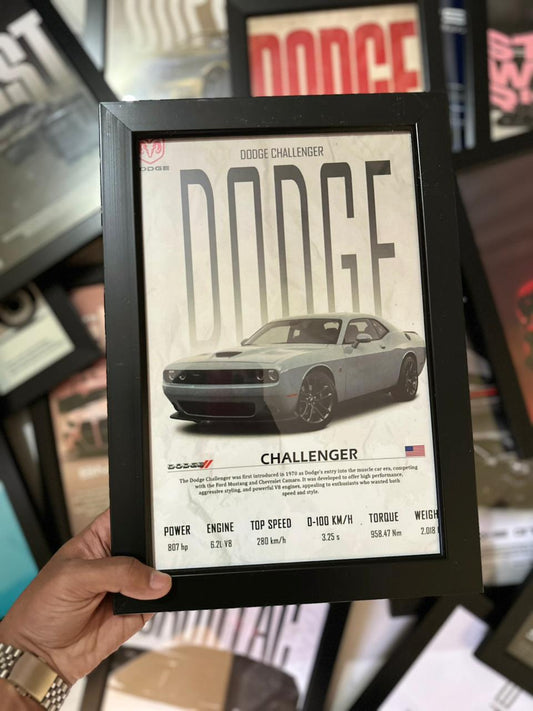 White Dodge Challenger Premium Glass Frame